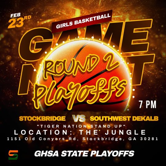 All Stockbridge Tiger 🐅 Fans ! See you all in “The Jungle” for round 2 of the @OfficialGHSA state playoffs ! @DABRIDGEGBBALL @SHS_HCS @HenryCountyBOE #WeReallyLikeThat