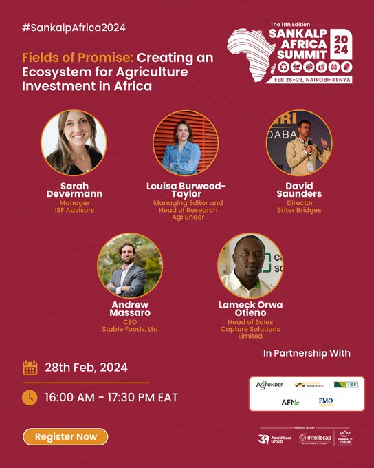Thrilled to introduce the panel for the 'Fields of Promise: Creating an Ecosystem for Agriculture Investment in Africa' session at #SankalpAfrica2024 

Join us to hear valuable insights from our panelists!  

Secure your spot today:lnkd.in/g5yF5SvC 

#SustainableFuture