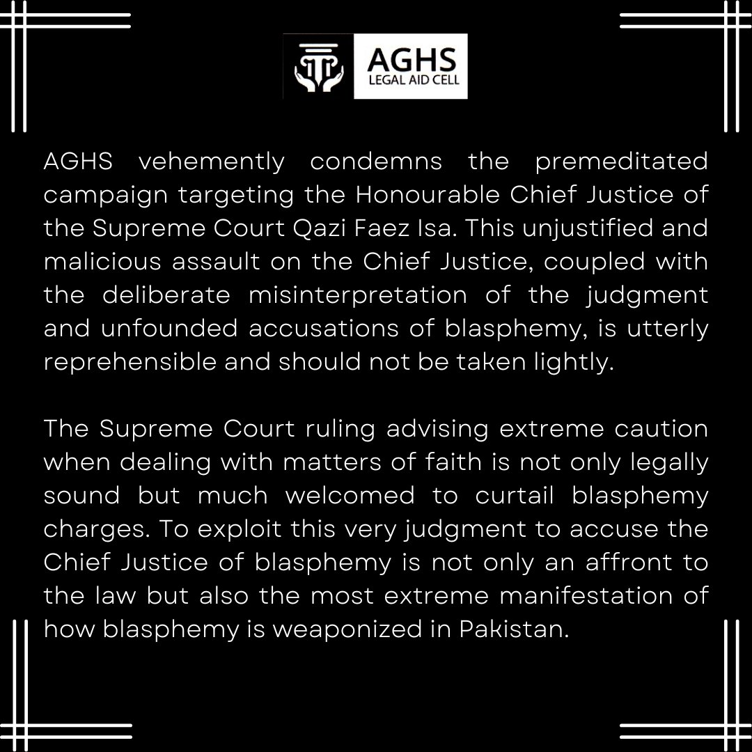 AGHS vehemently condemns the premeditated campaign targeting the Honourable Chief Justice of the Supreme Court Qazi Faez Isa.