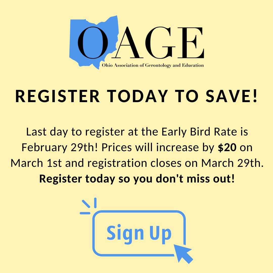 Only one week left to save on registration! Prices will increase on March 1st so make sure to register by February 29th to lock in the Early Bird rate. Visit our website to register today: oage.org/conferences/oa…