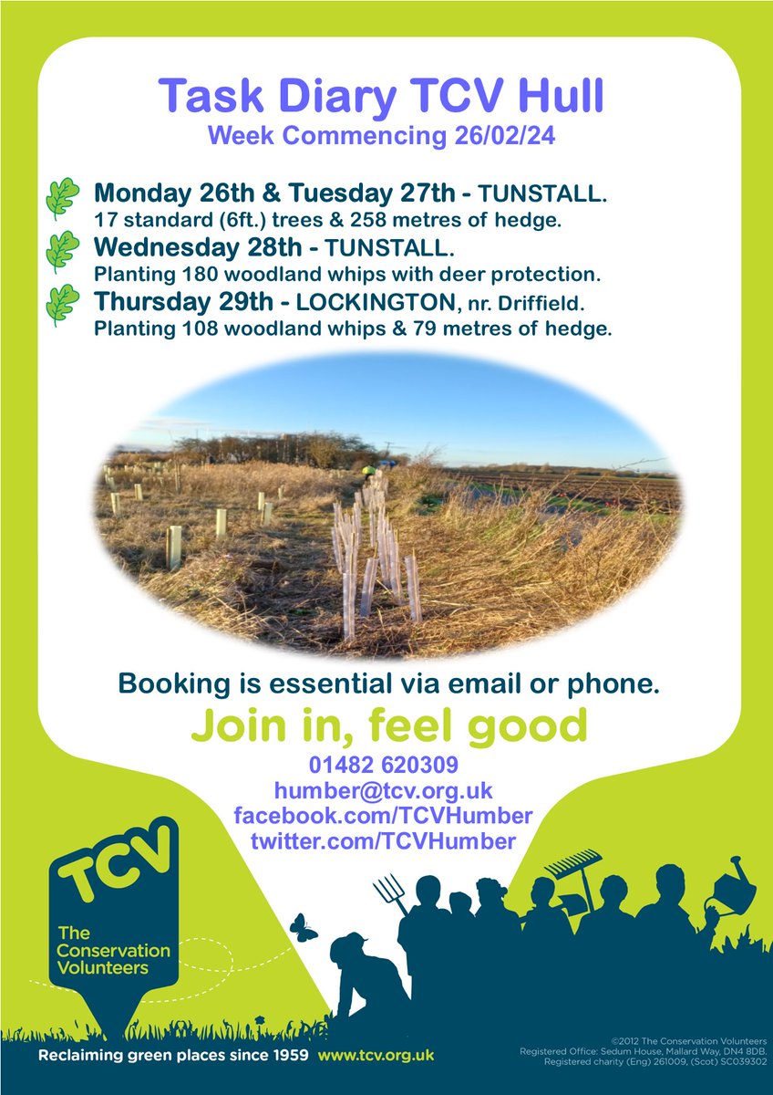 🌳 Here is our task programme for next week! 🌳 🙂 Email/phone to book a place & #JoinInFeelGood 🙂 #TCV #Conservation #Volunteers #follower