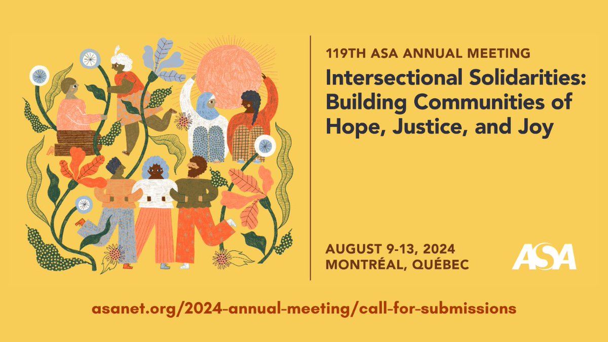 ASAnews's tweet image. Interested in presenting at #ASA2024? Papers, extended abstracts, and proposals are due Monday, Feb 26. Read the full call here: bit.ly/3LKaH7K. To find out about early bird registration, visit:: bit.ly/45lI6wr.