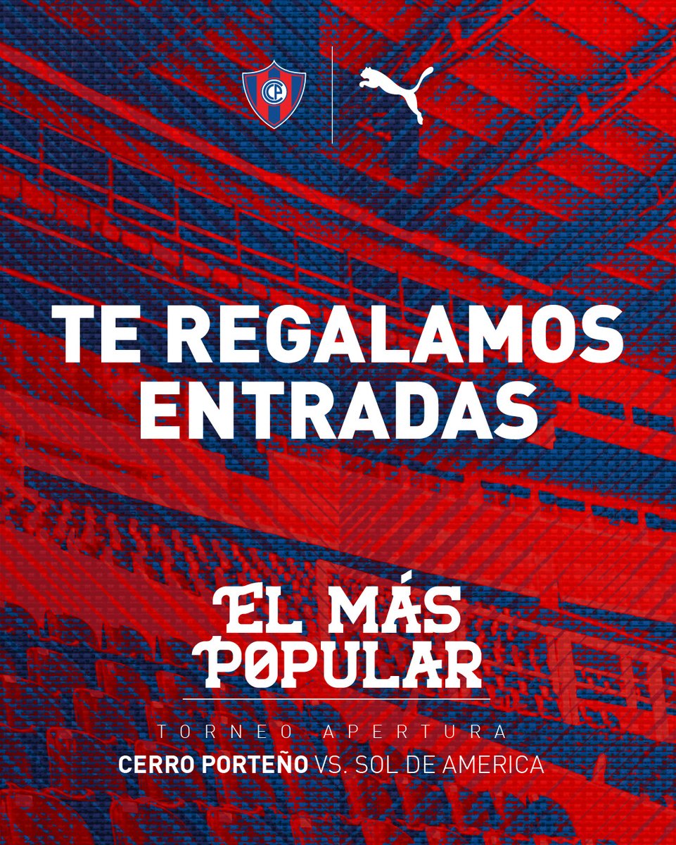 PUMAParaguay's tweet image. Regalamos 5 pares de entradas.🔴🔵
Dale RT y @ con quien irías a este encuentro entre Cerro Porteño vs Sol de America. ⚽️
Sorteamos mañana a las 09:00h.