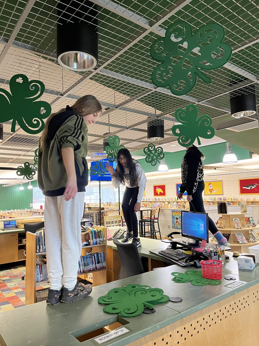 DAISLibrary's tweet image. This is what happens when you ask 6th graders to decorate 😂🍀