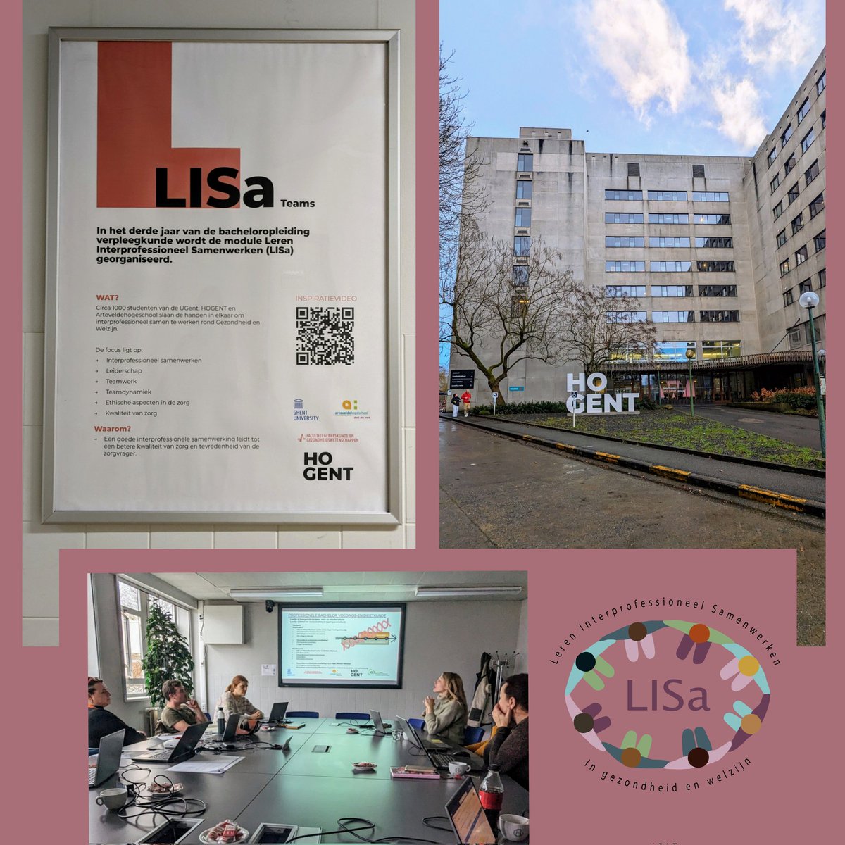 Onze LISa-stuurgroep is volop bezig met de voorbereidingen van de LISa-lesmodules die komend semester doorgaan. Daarvoor slaan collega's van <a href="/ugent/">UGent</a> <a href="/Hogeschool_Gent/">HOGENT</a> <a href="/ArteveldehsGent/">Arteveldehogeschool</a> de handen in mekaar. Vandaag werd onze meeting gehost door de HOGENT-collega's op Campus Vesalius.