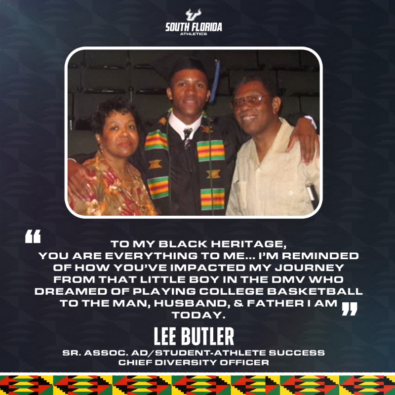 USFAthletics's tweet photo. "At times, the deck will be stacked against me. But because of you, I’m built for it! I don’t need to turn down my swag.  I can be unapologetically me and that is good enough."

To My Black Heritage, By @LeeButlerUSF 

Full Story: https://t.co/28GUqaDz0B

#HornsUp 🤘