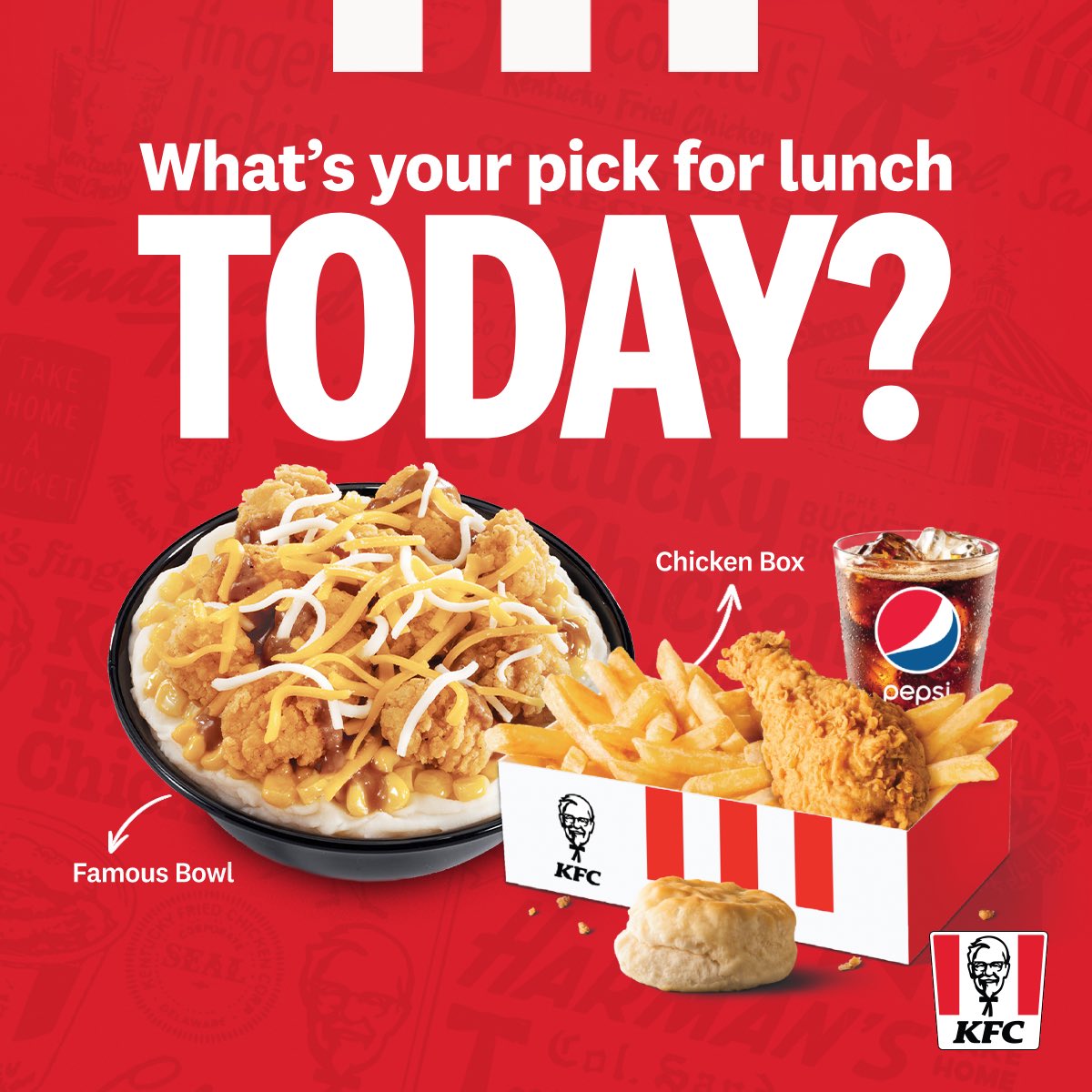 kfcjamaica's tweet photo. Satisfy those finger lickin' cravings without breaking the bank!
What's your pick for lunch today?
#KFC #KFCJamaica #KFCFamousBowl #KFCChickenBox #FingerLickinGood https://t.co/HE5QJELkaS