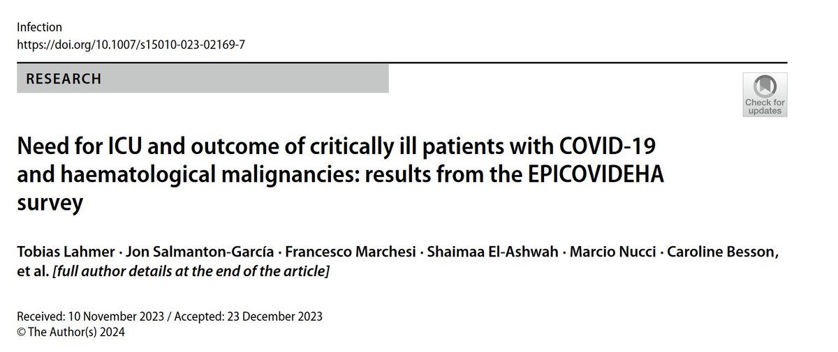 #EPICOVIDEHA findings underscore the critical need for tailored approaches to manage COVID-19 in patients with haematological malignancies, emphasizing the importance of vaccination, early intervention, and ongoing research efforts. 🩺💉 link.springer.com/article/10.100…