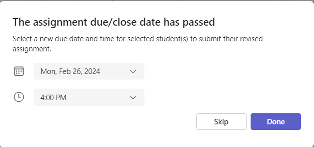 New feature on <a href="/MicrosoftTeams/">Microsoft Teams</a> when returning an assignment for revision you can now set a new due date - allowing the student to update/amend. 👍
#TeamMIEEScotland #MIEExpert