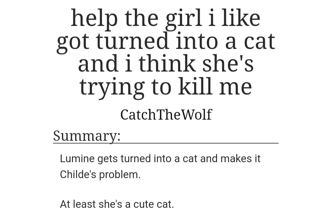 catchthe_w0lf's tweet photo. Well in honor of it being cat day in Japan, I'm gonna promo an old crack oneshot of mine because I can.

Link below!

#chilumi https://t.co/iRa97x2Fgv