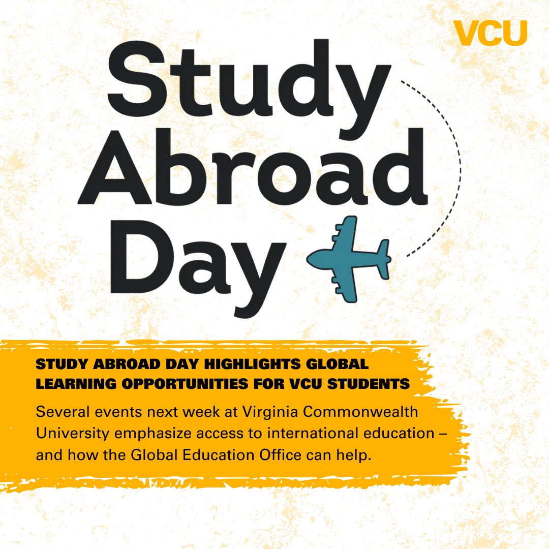 VCU's tweet photo. #VCU will celebrate Study Abroad Day on Monday, Feb. 26, a day designed to highlight the benefits of international education and its lasting impact on students, campuses and the global community.

Read more: https://t.co/juYwOP0NY3 https://t.co/llnWFnUYJV
