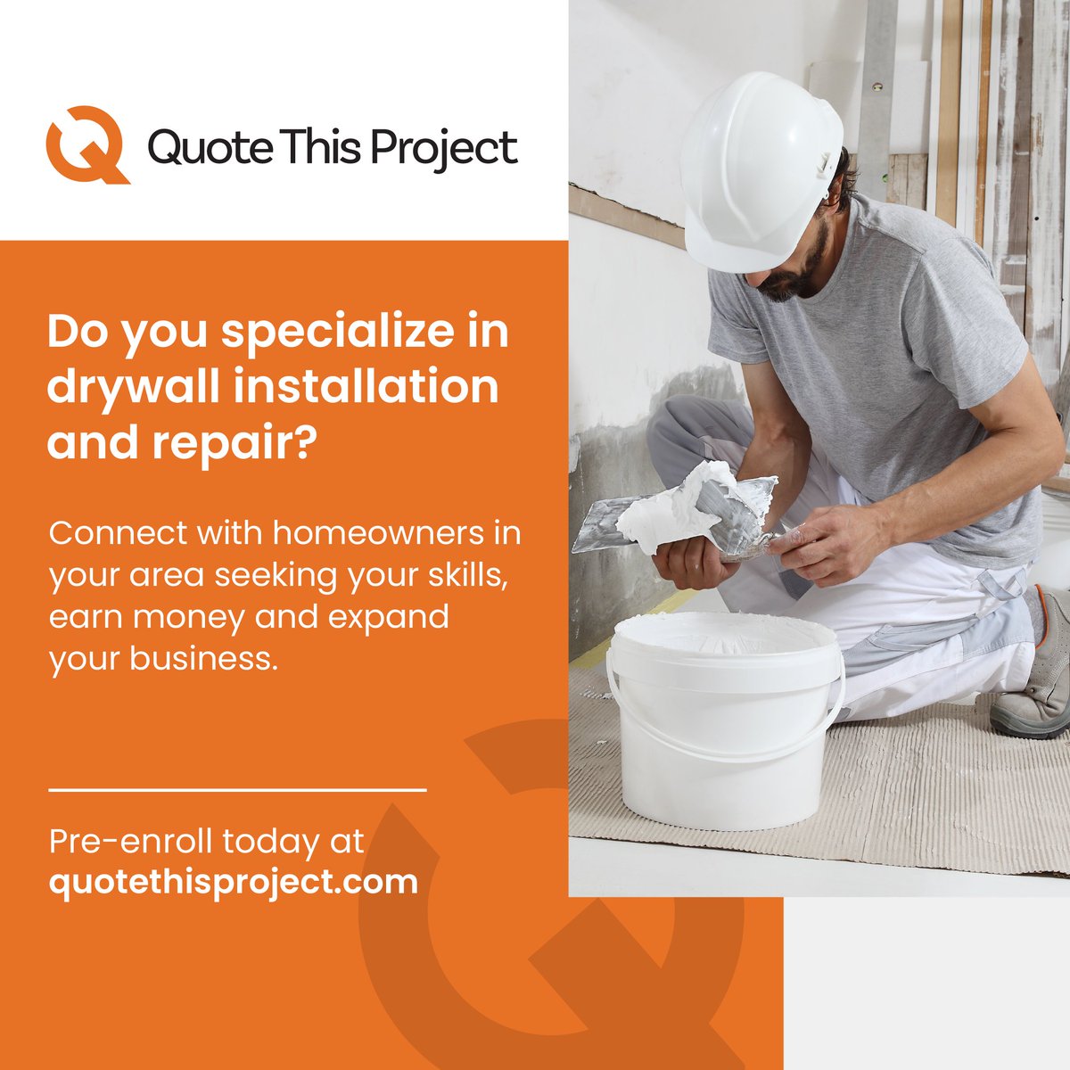 QuoteThisProj's tweet photo. Drywall pros, your expertise is in demand! 🛠️ Connect with local homeowners, showcase your skills, and grow your business. Pre-enroll now at https://t.co/VqDXdPYII0. Let's transform communities together!🏠 #DrywallExperts #LocalBusiness #EarnWithSkills https://t.co/LnVUdLD9sQ