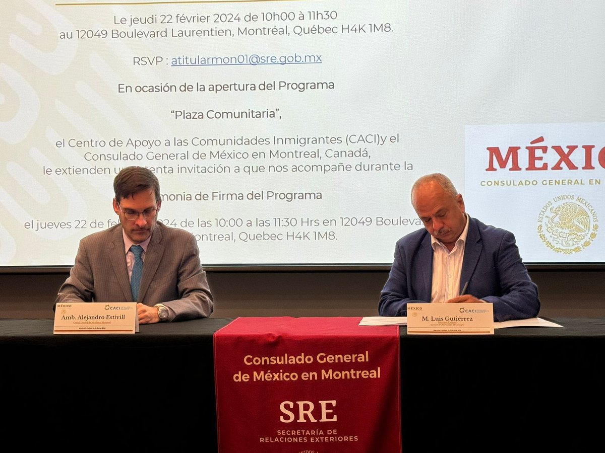 luisgure's tweet photo. Se inaugura la primera Plaza Comunitaria en 🇨🇦 que beneficiará a migrantes mexicanos y latinoamericanos que llegan a residir a Montreal. Gracias  @INEAmx @aestivill @CaciImmigrants @MIFI_QC @ImmigrantQuebec y al consulado @SRE_mx de 🇲🇽 por el apoyo para concretar este proyecto https://t.co/8UAvrH8tT0