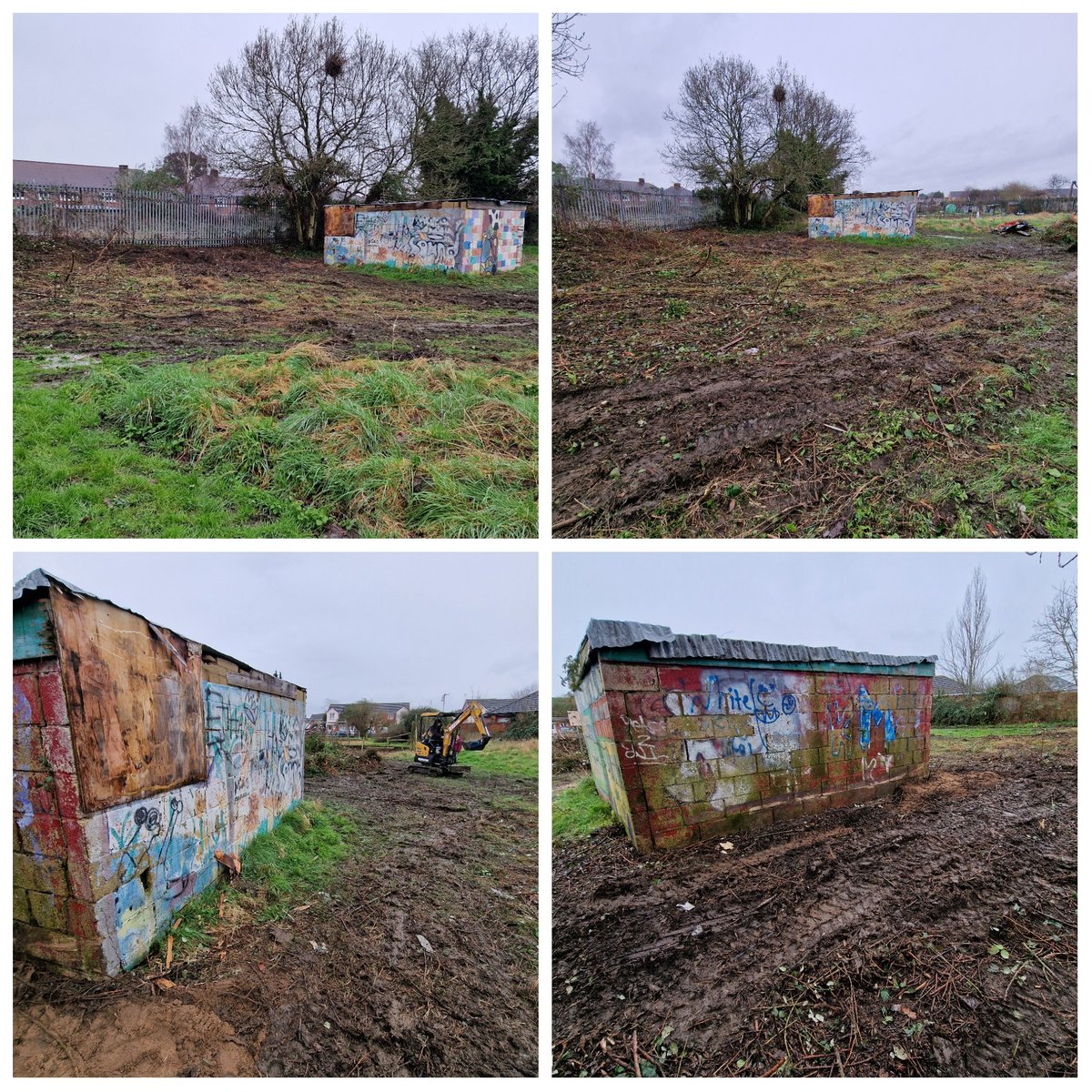 Today we had the huge task of removing over 5 years worth of growth of bushes and brambles to allow us to prepare to demolish our old building. Thanks to 1st Call for the free digger they supplied and to local Councillors Brendon O'Donnell and Alistair Chambers for their help !