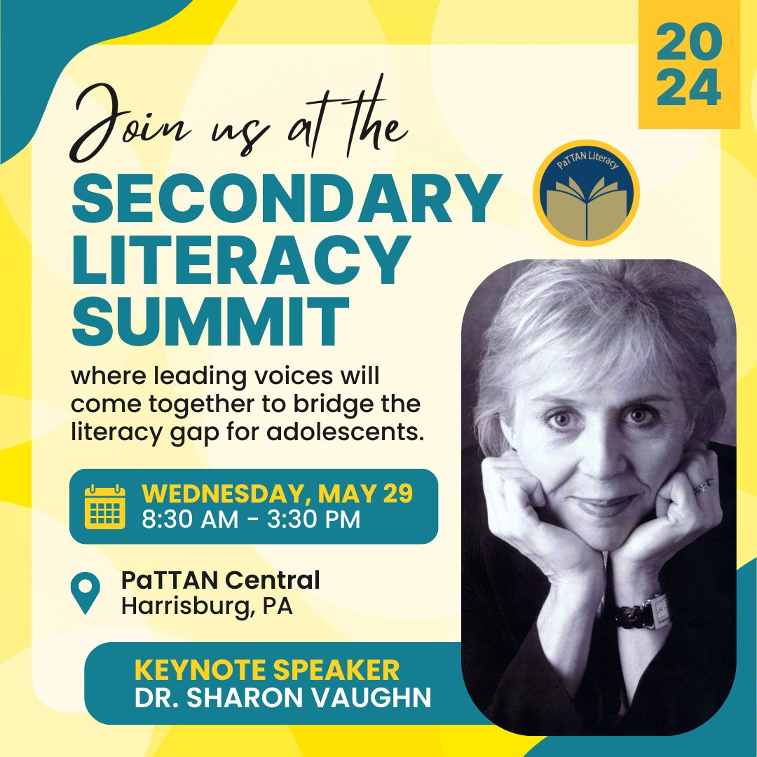 Join us on May 29 with Dr. Sharon Vaughn at the 2024 PaTTAN Secondary Literacy Summit, where educators, researchers, and leading voices will come together to bridge the literacy gap for adolescents! Stay tuned for more information: pattan.net/events