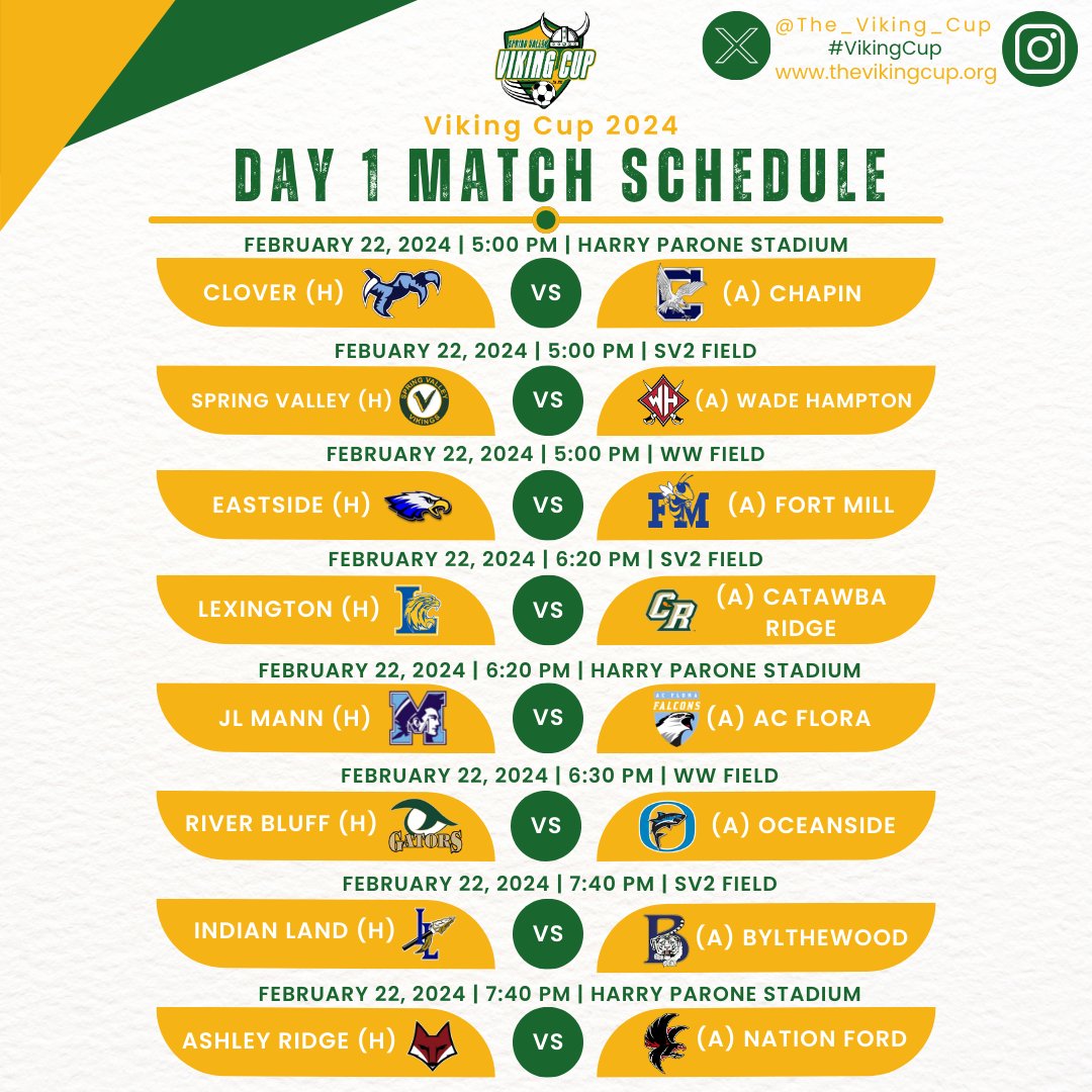 The_Viking_Cup's tweet photo. The Viking Cup is almost upon us!

Here is the Day 1 Match Schedule. Every matchup today is must-watch! #vikingcup https://t.co/mTPFJrWr5N