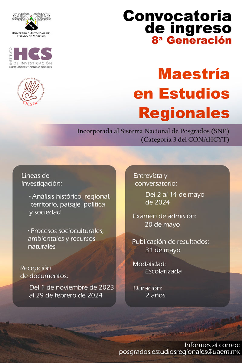 uaemorelos's tweet photo. Instituto de Investigación en Humanidades y Ciencias Sociales #IIHCS | Centro de Investigación en Ciencias Sociales y Estudios Regionales #Cicser | Convocatoria de Ingreso 8a Generación de la Maestría en Estudios Regionales | Consulta la página: https://t.co/vKpzT1rD2Z | #UAEM https://t.co/AEJ8eGQ0Md