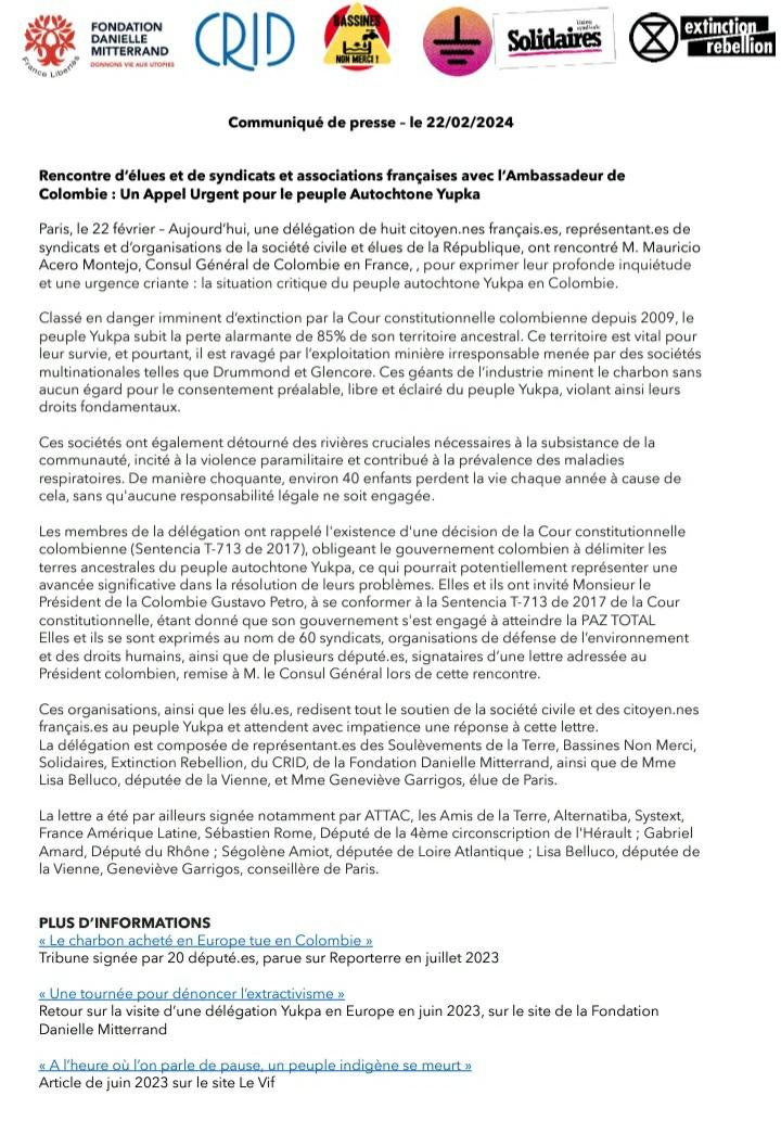 BassinesNon's tweet photo. BNM aux côtés d'élues et de 7 organisations (parmi les 64 ayant soutenu le peuple Yukpa) ont rencontré ce jour les Consuls de Colombie : Un Appel Urgent pour faire respecter les droits des Yukpa ! 

@petrogustavo
@franciamarquezm
@alfonsoprada
@susanamuhamad
@nataliamunevar https://t.co/7UMWy20jkP