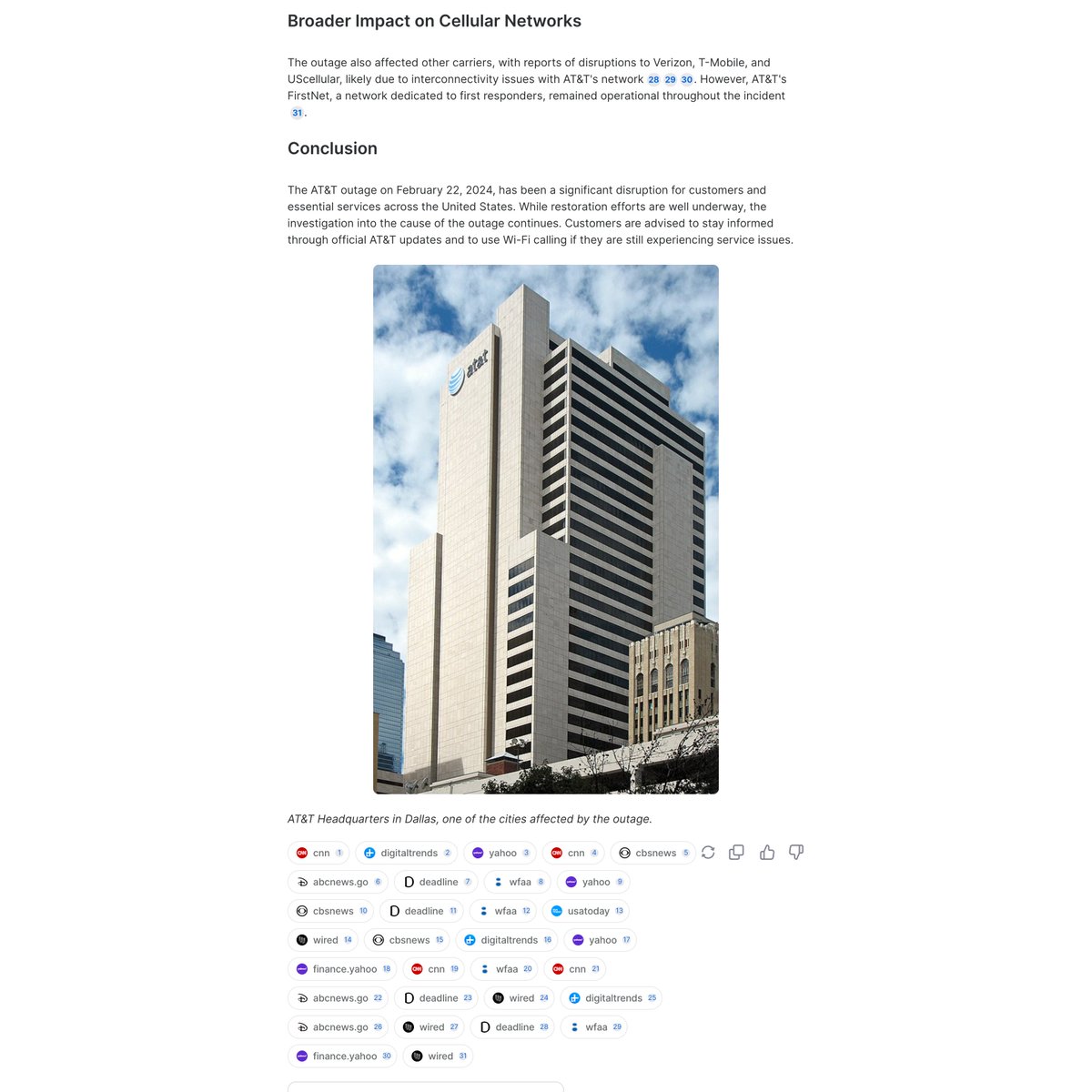youdotcom's tweet photo. You don't have to read through several links to get all the information you need anymore.
Our Research Mode gives you a detailed summary of any event, regardless of recency, all in one place.
Learn about the AT&T outage that occurred today below👇
#youdotcom #aimodes #researchmode