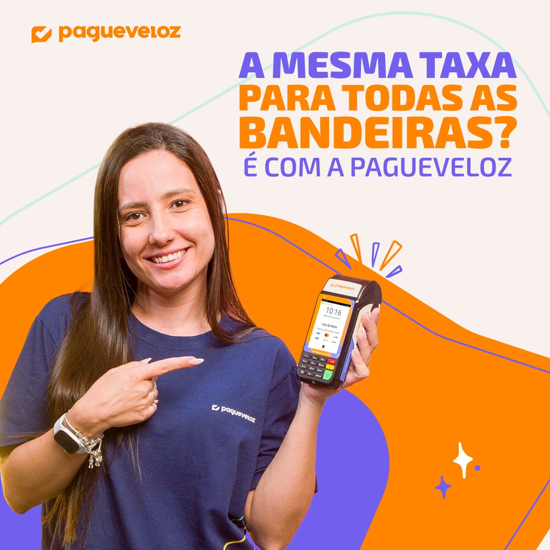 PagueVeloz's tweet photo. Vantagem boa a gente vê de cara!

Na PagueVeloz você tem taxa única para todas as bandeiras. 💳 ✅ 🤩 https://t.co/lMcGlXxbEs