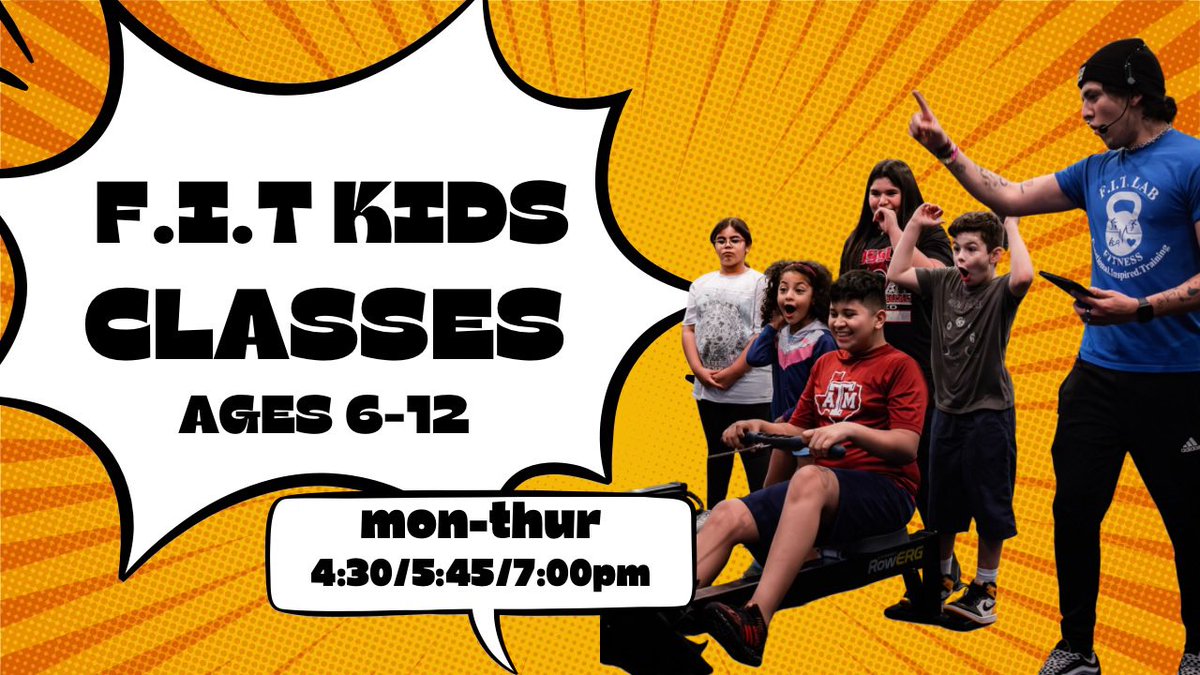 FITLabFitness1's tweet photo. F.I.T. Kids Classes 👫 Ages 6-12 💪🏼
✅Engaging ✅ Active ✅Fun
⌚️Times- 4:30pm, 5:45pm, &amp; 7:00pm
👉🏻 📱 Schedule @ https://t.co/sDhISo619Z https://t.co/tDGMgUdzJT