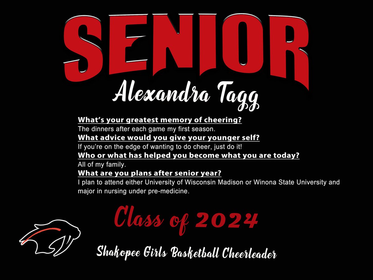 Senior Week! Our final recognition is our senior cheerleader, Alexandra Tagg!!