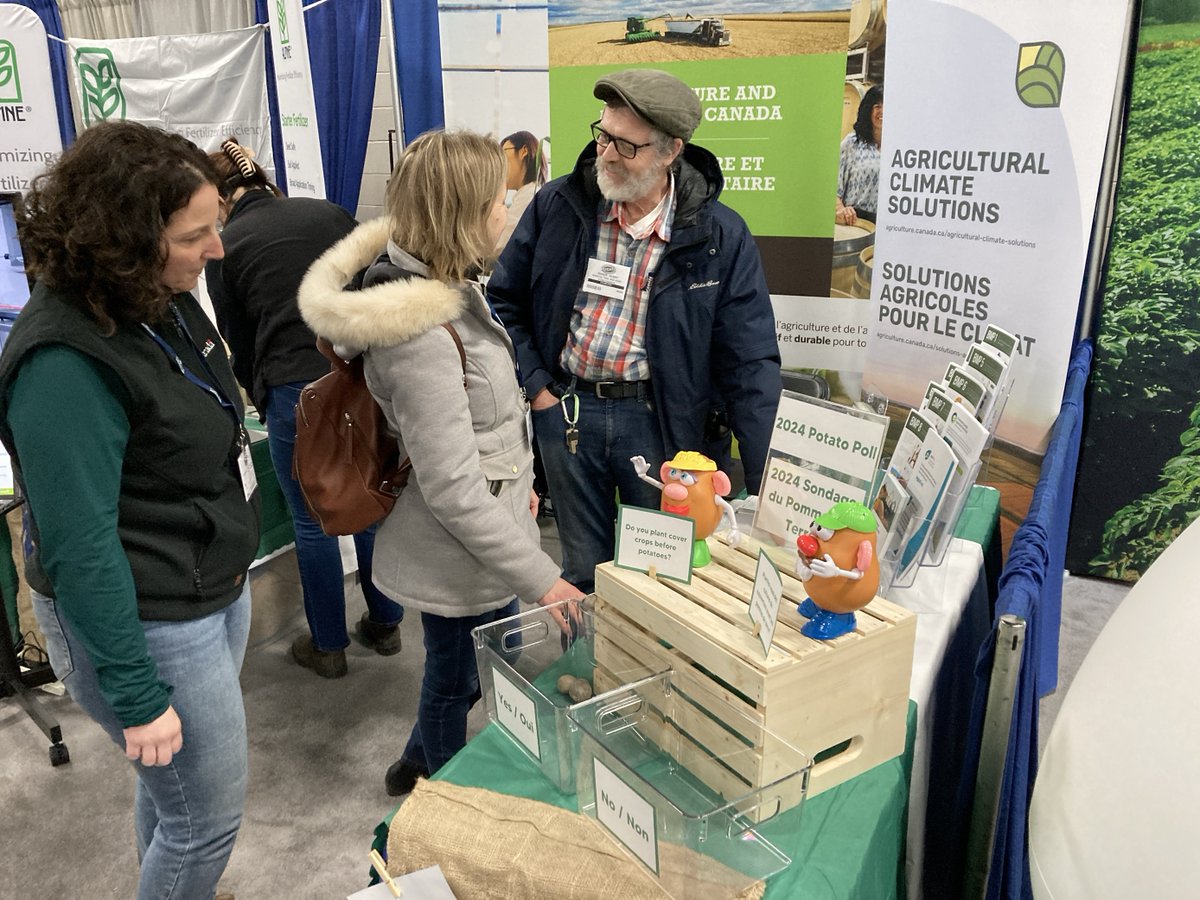 AAFC_Canada's tweet photo. Check out our “tater-ly” amazing booth at the International Potato Technology Expo @EastlinkCtrPEI in Charlottetown. Stop by to learn how #AgLivingLab PEI is working to reduce GHG emissions. #ScienceGrowsOn @EPAA_pei https://t.co/2ek8N8pjQt