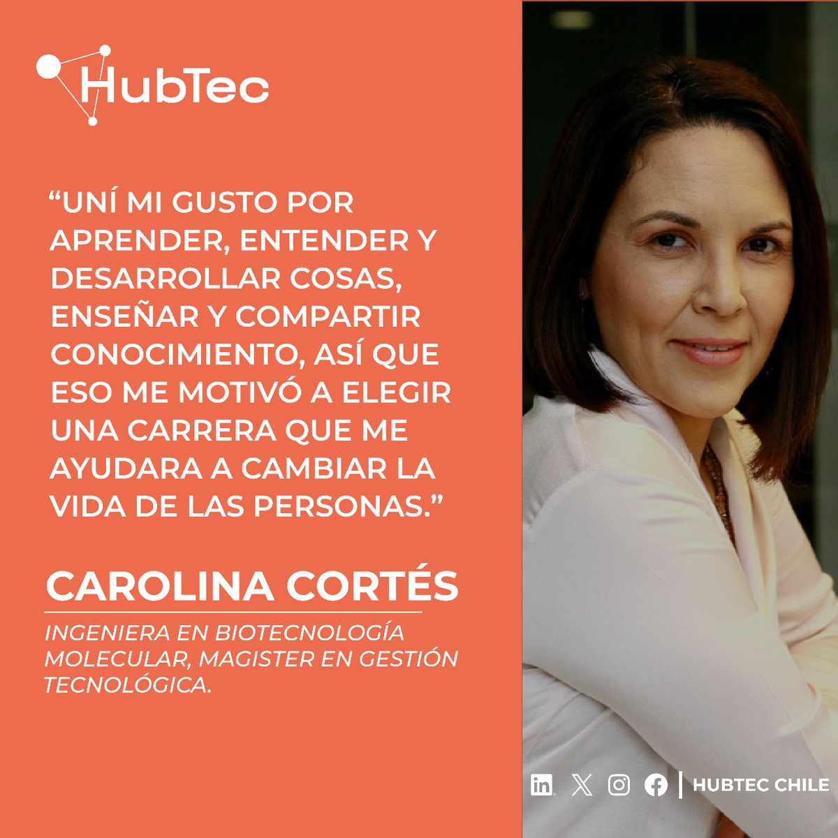 Carolina Cortés es la Directora de Operaciones y Transferencia de HUBTEC. Tiene más de 15 años de experiencia en innovación y emprendimiento💪🏼.
Carolina nos cuenta cómo ha sido su camino en la ciencia, donde desde muy pequeña demostró un alto interés y poder de inventiva👩🏻🔬