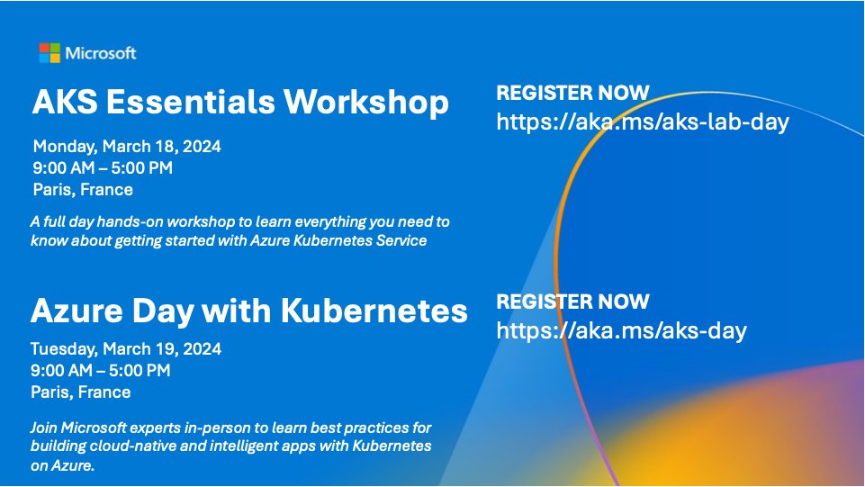 KubeCon EU in Paris is approaching, #AKS will have not one but two full day events before the conference starts. First on Monday 18th, if you're new to AKS and #Kubernetes you have the AKS Essentials Day (aka.ms/aks-lab-day), a full day workshop/hands-on-lab to get you…