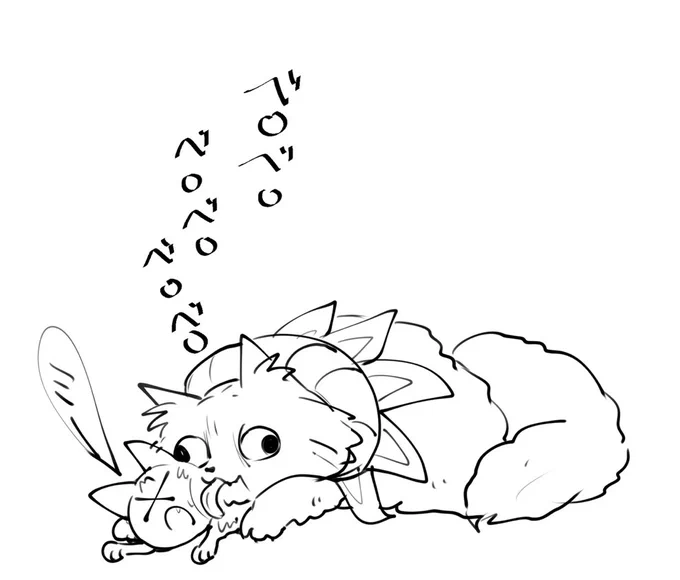 これも前描いた子猫のすけの毛繕いする猫だんにゃ 