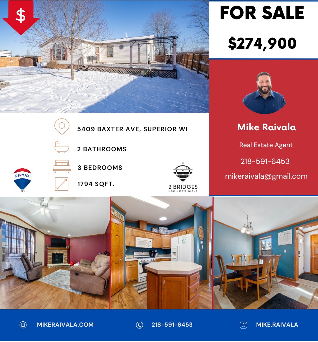 ** Price Improvement ** 
Check it out below; 
remax.com/wi/superior/ho…
#forsale #priceimprovement #pricedrop #homeforsale #homesale #buyersagent #buyingahome #homebuyers #ForSaleProperties #superiorwi #superiorrealestate #hereforyou #MikeSellsHomes #remaxrealtor #remaxresults
