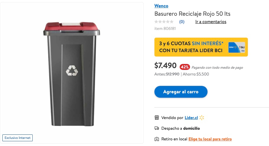 descuentoff's tweet photo. Lider tiene en oferta Basurero Reciclaje Rojo 50 lts Wenco. Válido con todo medio de pago. Puedes pedir retiro Gratis.
N̵o̵r̵m̵a̵l̵:̵ ̵$̵1̵2̵.̵9̵9̵0̵
𝗢𝗳𝗲𝗿𝘁𝗮: $𝟳.𝟰𝟵𝟬 + 𝗥𝗲𝘁𝗶𝗿𝗼 𝗚𝗿𝗮𝘁𝗶𝘀
Link: https://t.co/STNepLCV9u https://t.co/K9jsi6G9HA