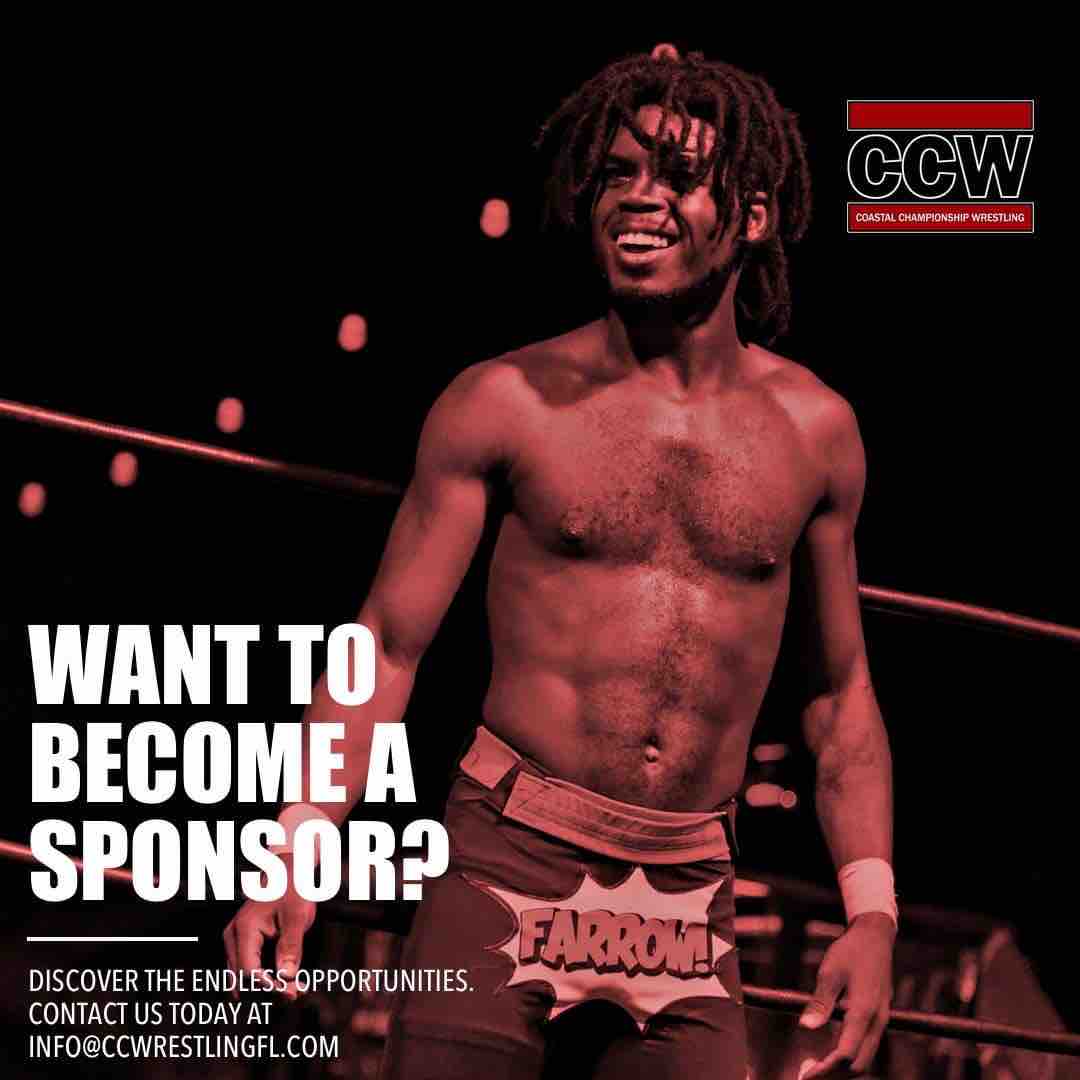 Calling all business owners! Get your brand in front of the eyes of hundreds of locals every weekend!

Want to become a sponsor of the nation’s fastest rising Independent Wrestling promotions?

Contact us today for more details!

📧 Info@CCWrestlingFL.com
📱 +1 (954) 953-7124