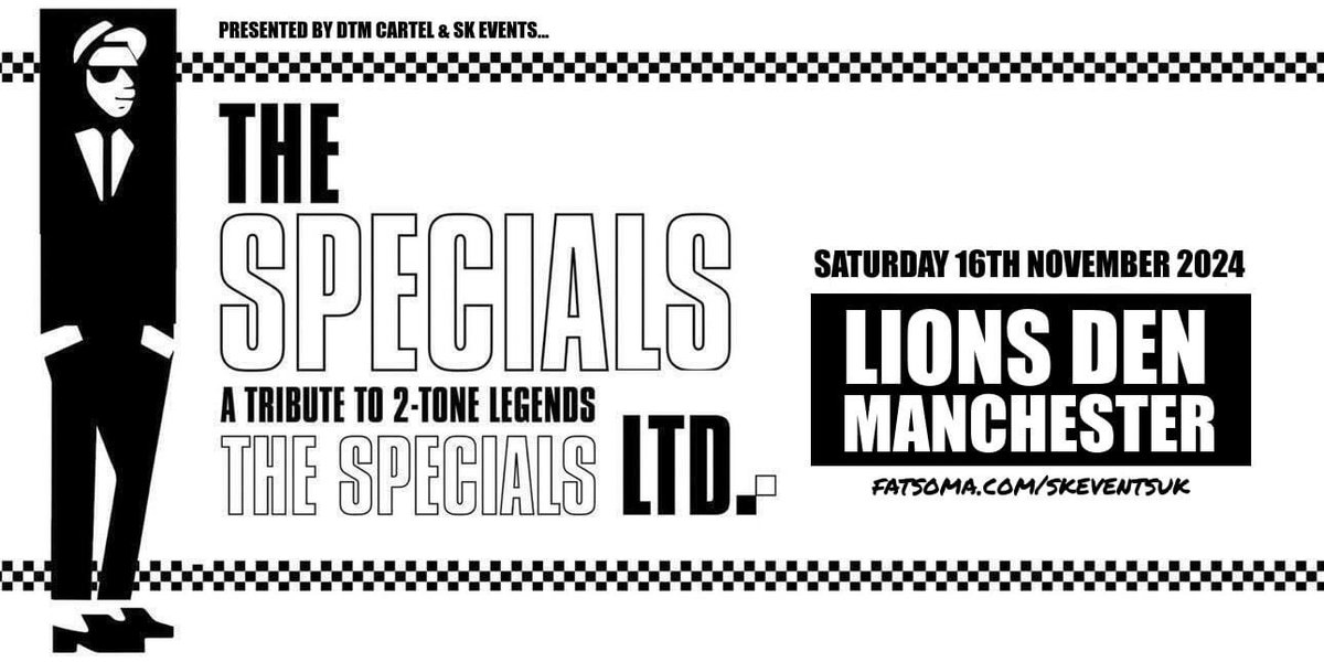 The Specials Limited (@ltdspecials) on Twitter photo Another new 2024 gig confirmed! This one is at <a href="/LionsDenMcr/">Lions Den Mcr</a> in Manchester on Saturday November 16th 😎
Tickets available now! fatsoma.com/e/4s2hoheb/the…
#TheSpecialsLTD #Ska #TributeBand #2Tone #TheSpecials #LionsDen #Manchester Another new 2024 gig confirmed! This one is at <a href="/LionsDenMcr/">Lions Den Mcr</a> in Manchester on Saturday November 16th 😎
Tickets available now! fatsoma.com/e/4s2hoheb/the…
#TheSpecialsLTD #Ska #TributeBand #2Tone #TheSpecials #LionsDen #Manchester