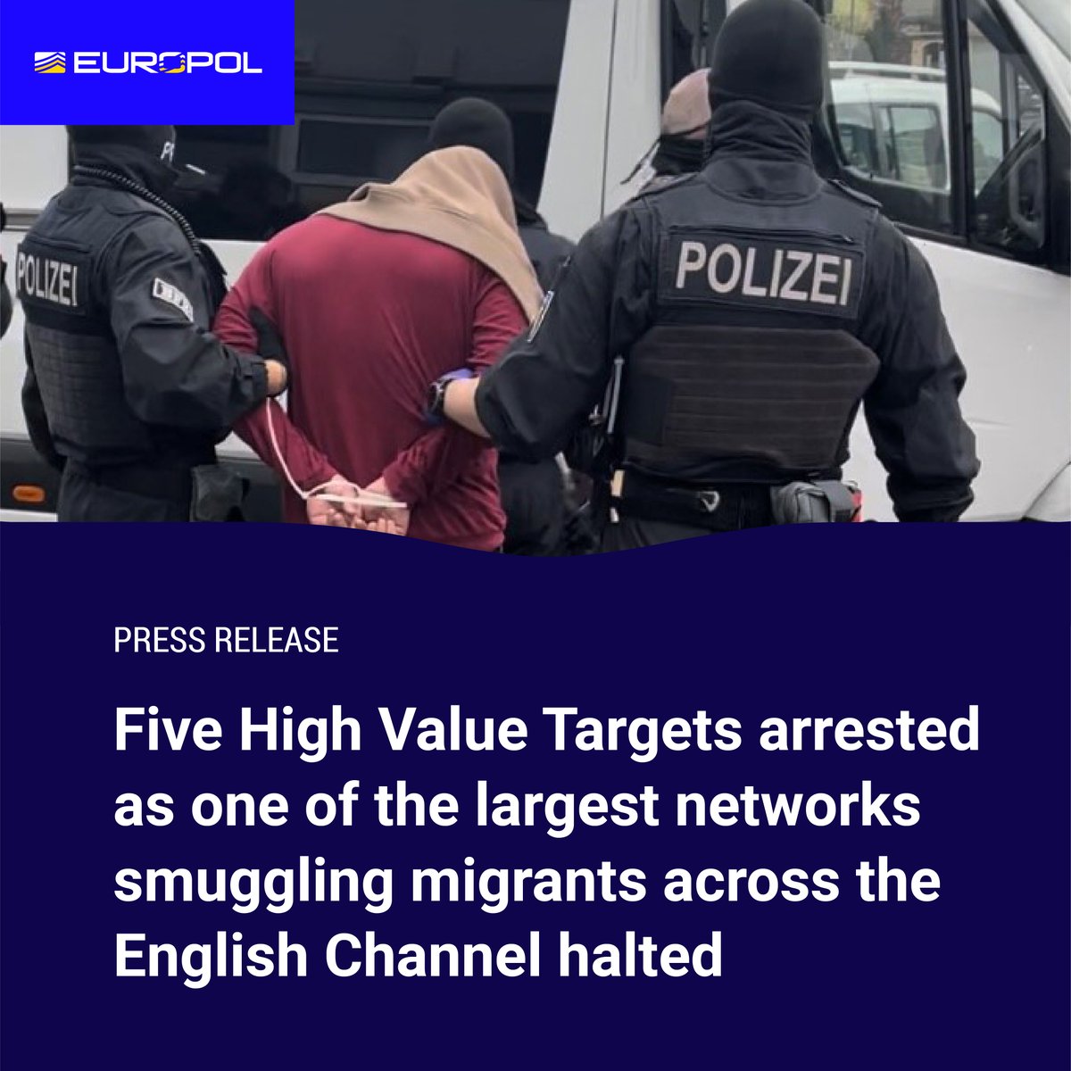 ⚠️ 5 High Value Targets arrested &amp; 1 of the largest cross-channel migrant smuggling networks is halted.

🚨 Europol’s Operational Task Force Wave leads to a total of 19 arrests and 28 locations searched.

Press release ⤵️
europol.europa.eu/media-press/ne…