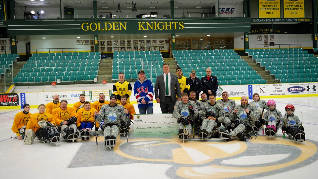 The Fort Drum Mountain Warriors sled hockey team held the 7th annual Warriorfest at Cheel Saturday! Thanks to Clarkson hockey season ticket holders, a donation was made to the Mountain Warriors for team expenses. Thank you, Mountain Warriors for bringing this event to campus!
