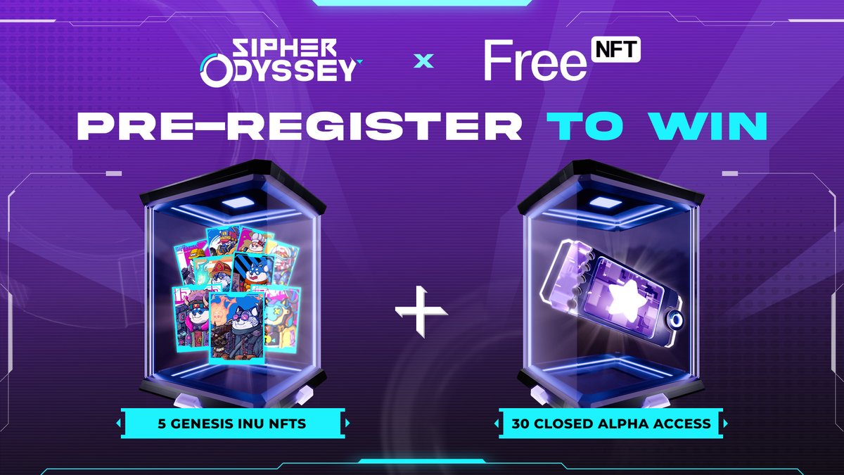 Sipher x FreeNFT Pre-registration Giveaway 🎉 Pre-register for our Open Alpha via @FreeNFT: 🎁 $100 worth of in-game rewards 🐶 5 Genesis Inu NFTs raffle 🎮 30 Early Access spots in our Closed Alpha Join in the link below 👇🏻