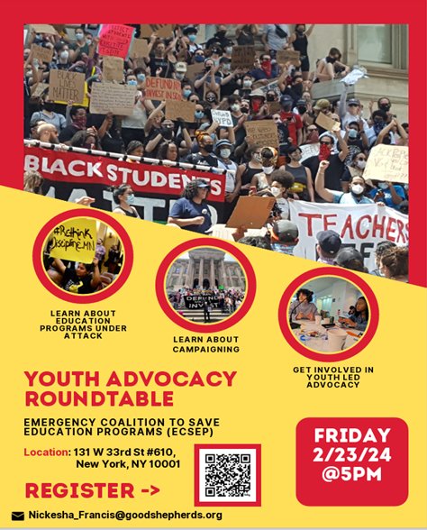 Inviting NYC public school youth to join our Youth Advocacy Roundtable. COVID-Relief  $$ are Expiring #SaveEducationPrograms.