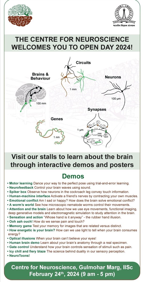 If you are in Bangalore  this weekend don't forget to swing by Centre for Neuroscience, IISc this Saturday for cool demos, fun and brain facts...it is Namma  openday 2024 <a href="/iiscbangalore/">IISc Bangalore</a>.  For more info check... openday.iisc.ac.in

for fun, age doesn't matter, brain does 😁