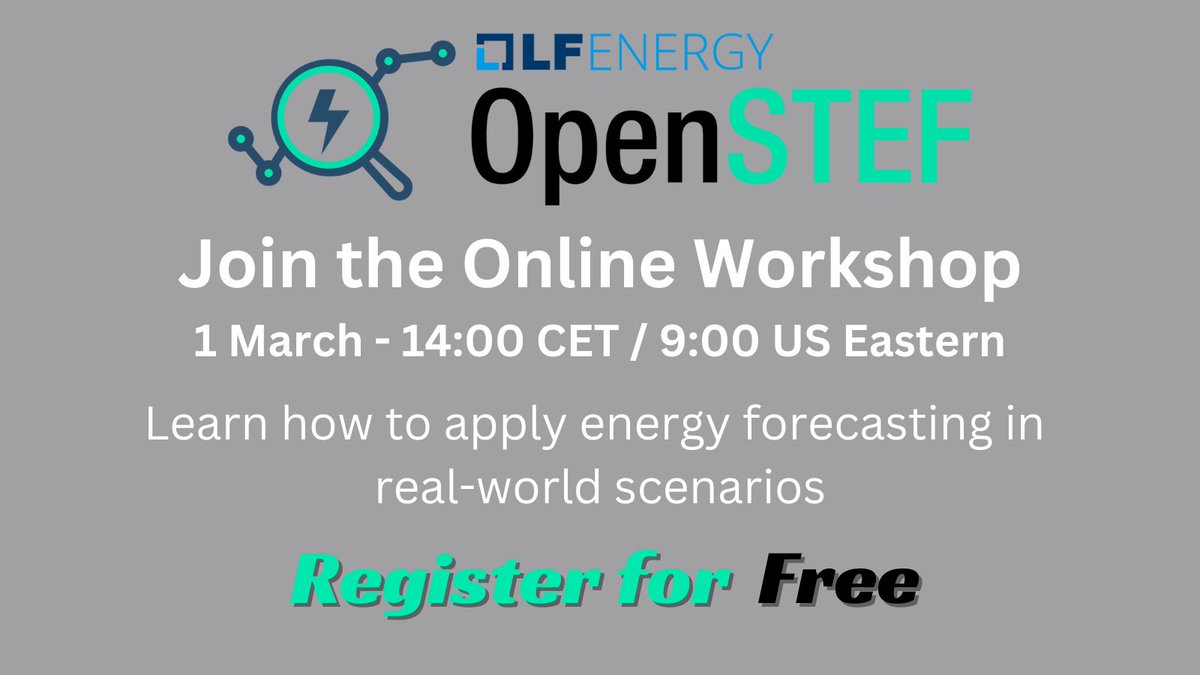LFE_Foundation's tweet photo. Join the #LFEnergy #OpenSTEF community on 1 March for a free online workshop covering notebooks for beginners, hands-on coding experiences for more experienced coders, and more. Register at https://t.co/70yohRLtJa #energy #utilities #climatetech #energytransition https://t.co/NzRBVXh5pM