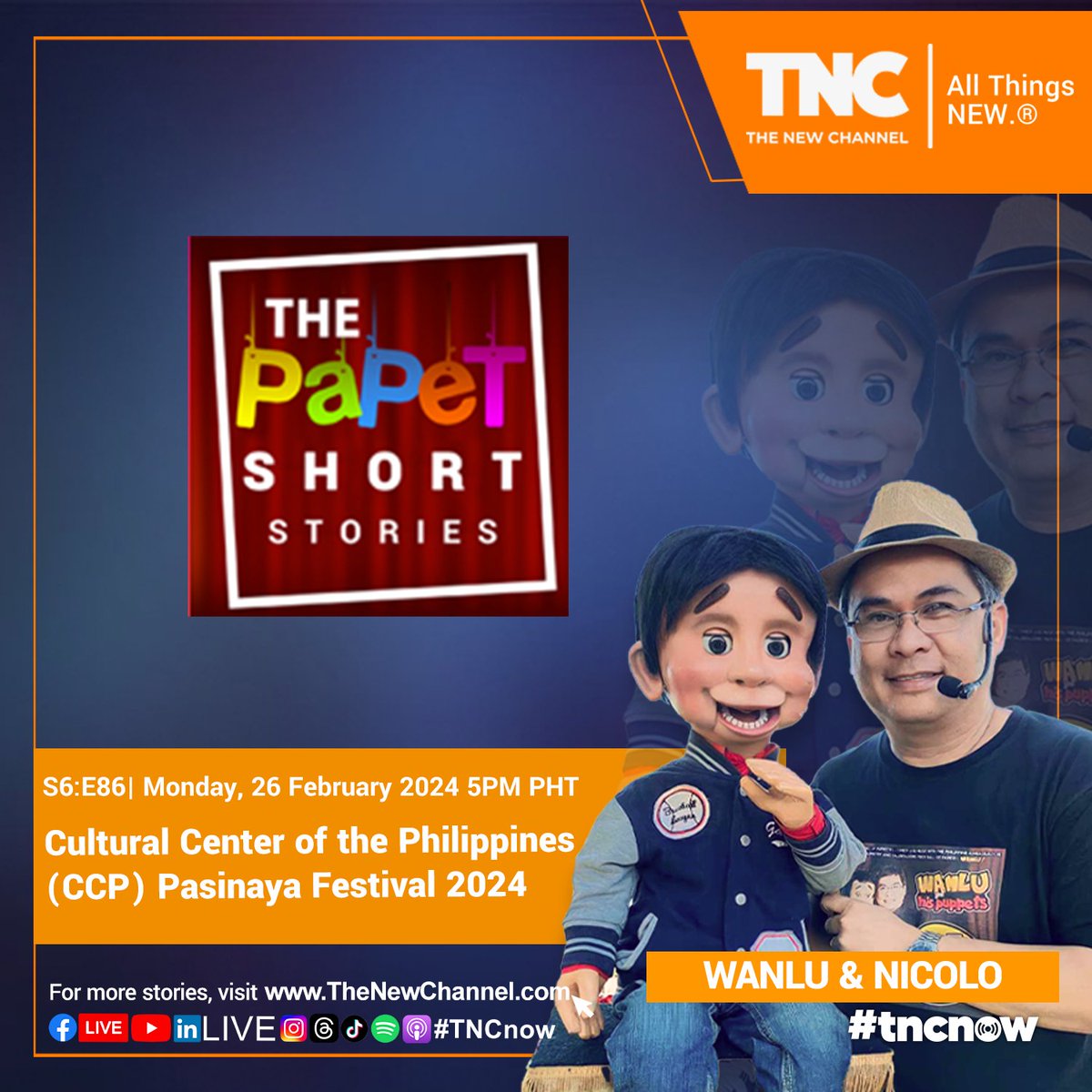 📌 YouTube (best to watch via your smart TV) - bit.ly/ThePapetShortS…

#onTNC #TNCnow #ThePapetShortStoriesOnTNC #TitoWanlu #WanluLunaria #Nicolo #PasinayaFestival #Puppeteer #Puppet #Ventriloquist #Ventriloquism  #NicoloPuppet #WatchTNCNow #TNCTheNewChannel #AllThingsNEW
*2