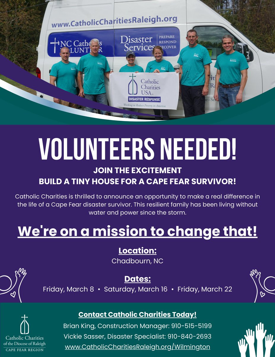 CathCharDoR's tweet image. Urgent Call for Compassionate Hearts!  We need you as we #ProvideHelp and #CreateHope for a Hurricane Florence survivor in the Cape Fear Region. Volunteers Needed! No Skills Required to help build a tiny home for a family that's faced the storms of life.
