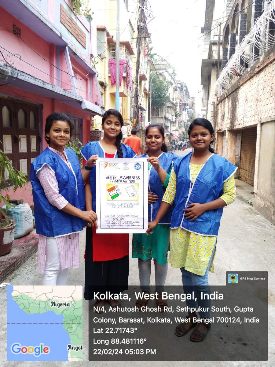 nssbgc_unit's tweet photo. NSS Volunteers of #Barasat Government College participated in *VOTERS AWARENESS CAMPAIGN for YOUTH*, as part of #MYBharat programme, in their locality i.e under North 24 Pgs of West Bengal, India on 22.02.2024

@_NSSIndia 
@rdnss_kolkata 
@YASMinistry https://t.co/6a6vAQjbgo