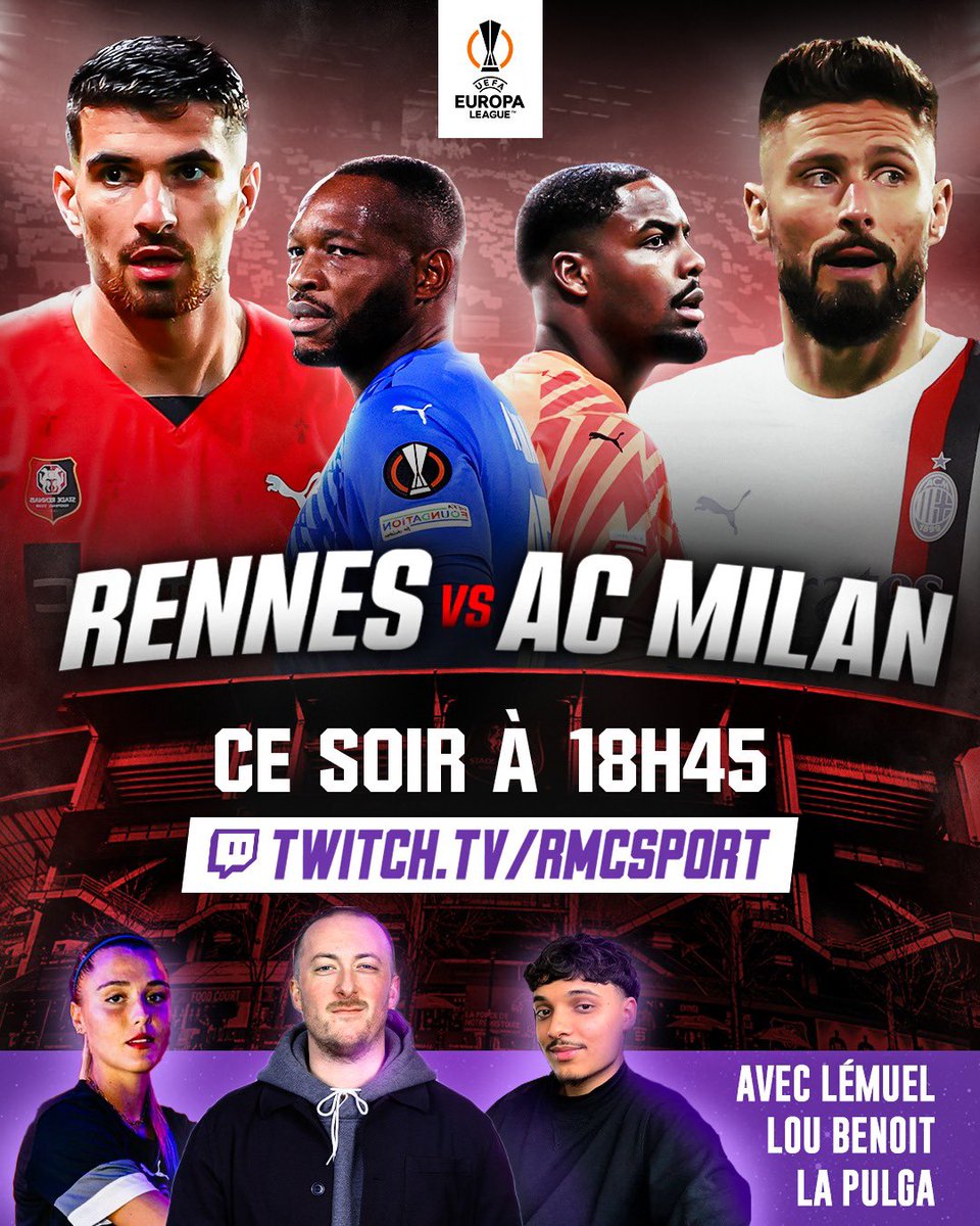 🚨Tous Rennais ce soir !!

⚽️Rennes - AC Milan GRATUIT sur le Twitch RMC Sport ! 

🇫🇷18H: twitch.tv/rmcsport

🎁RT pour gagner un maillot collector du Stade Rennais, tirage au sort pendant le stream