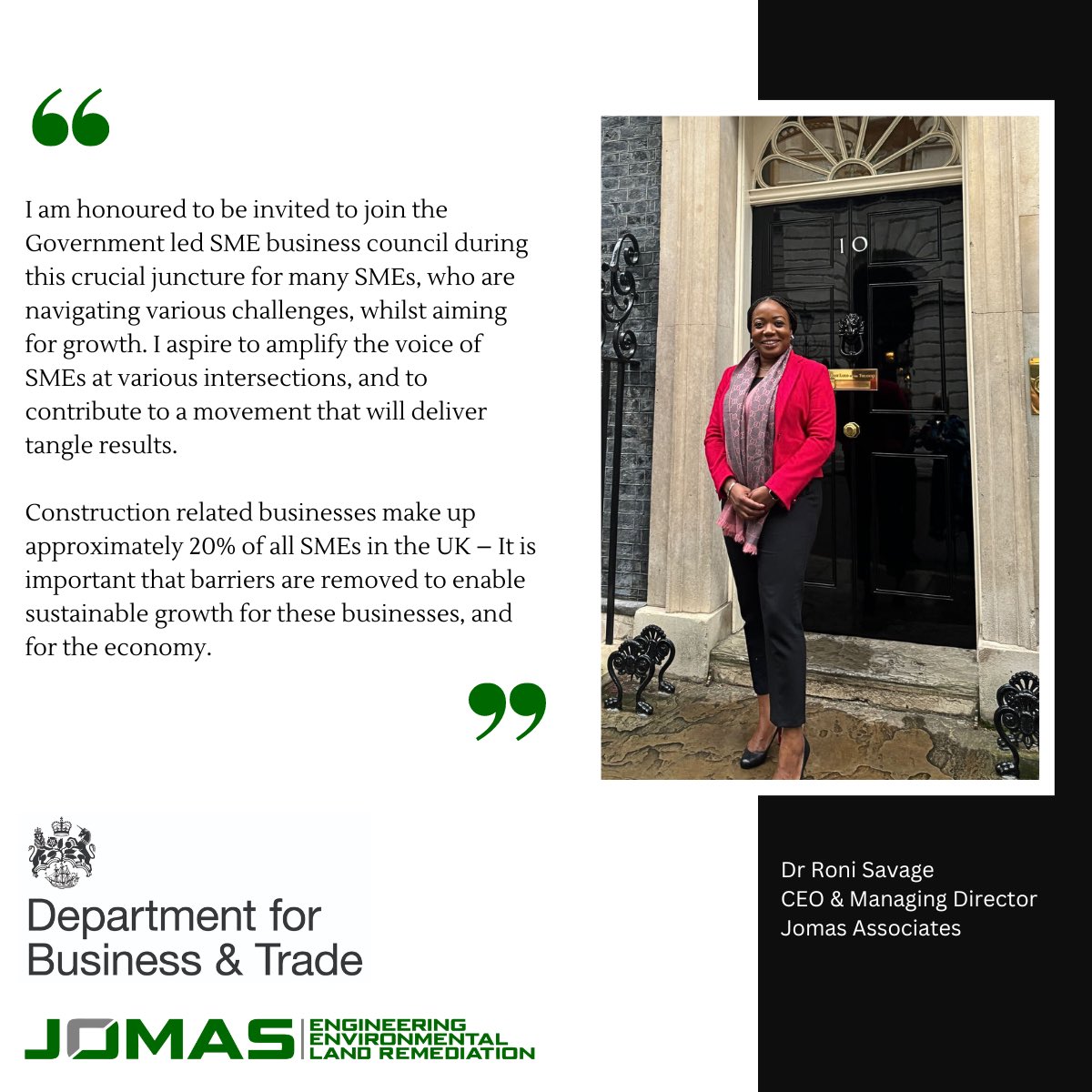 Dr Roni Savage (@savageroni) on Twitter photo Delighted to represent <a href="/Jomasassociates/">Jomas Associates</a> as a member of the Government’s SME Business Council & join the first meeting today <a href="/10DowningStreet/">UK Prime Minister</a>, chaired by Minister <a href="/kevinhollinrake/">Kevin Hollinrake MP</a>. Look forward to contributing to policy solutions to tackle SME challenges gov.uk/government/new… Delighted to represent <a href="/Jomasassociates/">Jomas Associates</a> as a member of the Government’s SME Business Council & join the first meeting today <a href="/10DowningStreet/">UK Prime Minister</a>, chaired by Minister <a href="/kevinhollinrake/">Kevin Hollinrake MP</a>. Look forward to contributing to policy solutions to tackle SME challenges gov.uk/government/new…