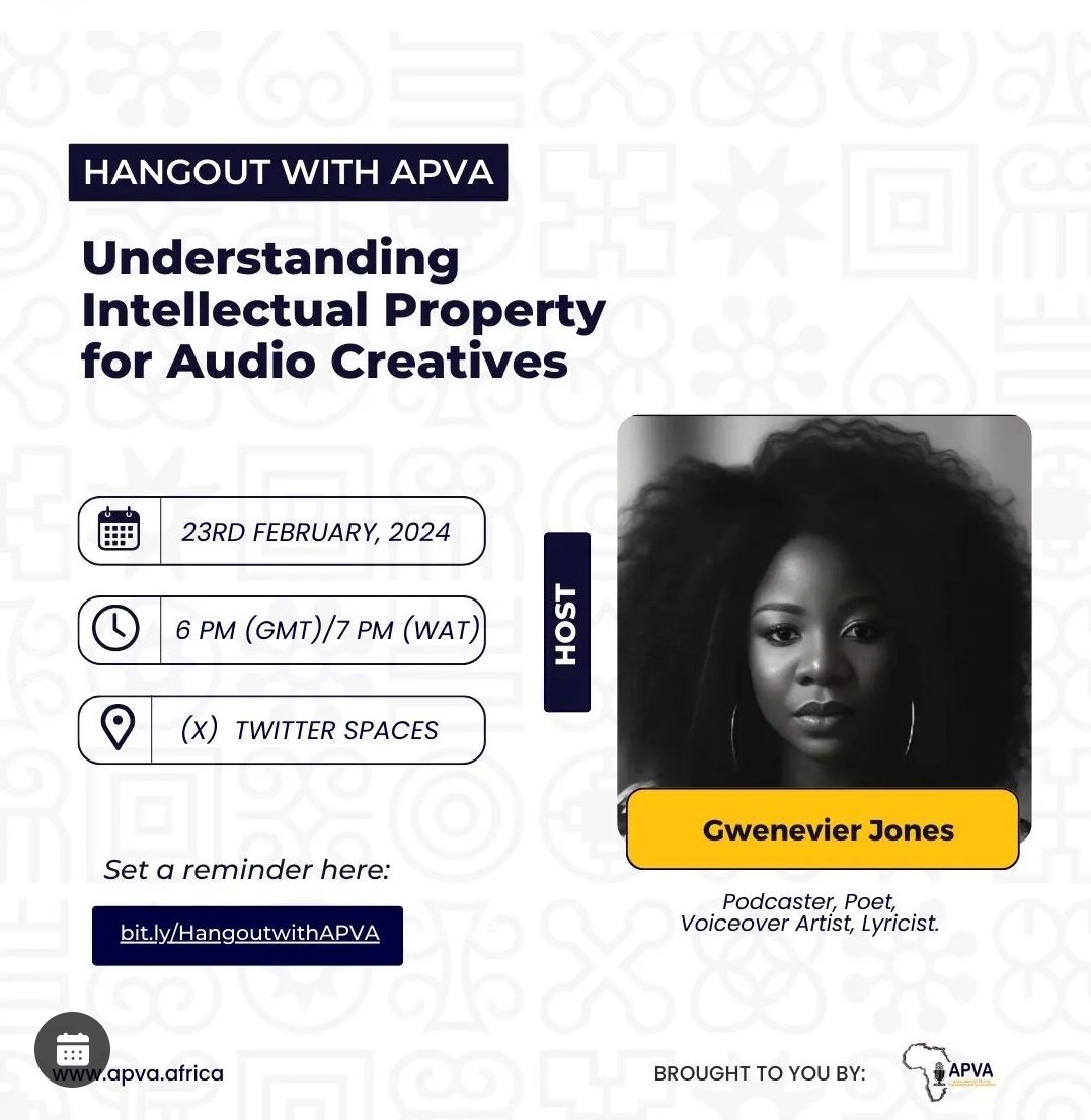 IplanNg's tweet photo. Looking forward to tomorrow's #HangoutwithAPVA by @APVAofficial where we'll be talking about Understanding IP for Audio Creatives. https://t.co/OEVWojGT99