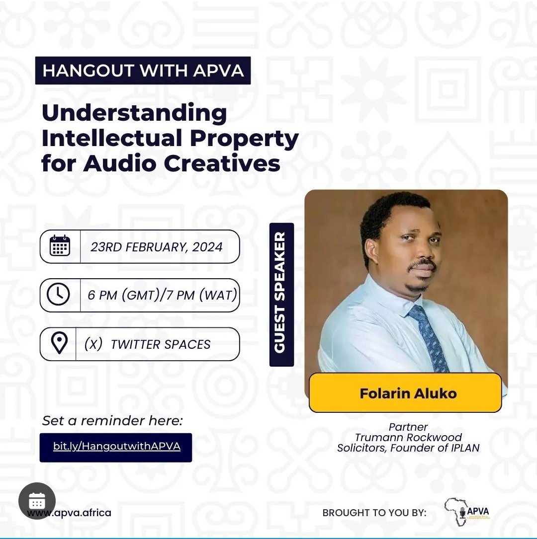 Looking forward to tomorrow's #HangoutwithAPVA by <a href="/APVAofficial/">APVA</a> where we'll be talking about Understanding IP for Audio Creatives.