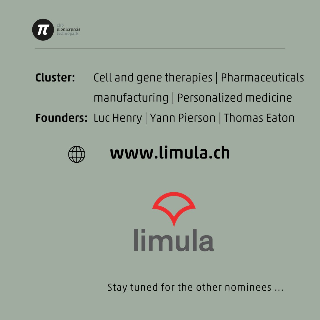 technopark_zh's tweet photo. May we introduce another #TOP11 nominee for #Pionierpreis2024: @LimulaB . The #startup is working on a bioreactor that enables automation in manufacturing of cell & gene therapies. Congrats👏
#deetech #innovation @zkb_ch #technopark_zh #award #technology #celltherapies https://t.co/3g7YWi1WXY