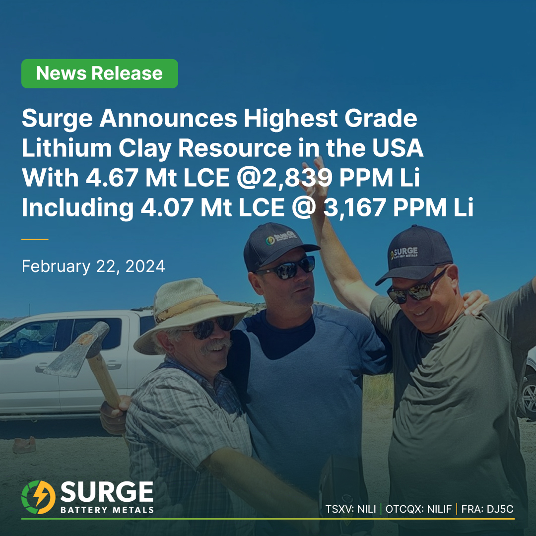 SurgeBattery's tweet photo. $NILI reports a maiden Mineral Resource Estimate (MRE) on its Nevada North Lithium Project (NNLP).

CEO Greg Reimer said the results solidify the NNLP as one of the highest-grade lithium clay deposits worldwide.

Read: https://t.co/3AfeCUTLYP

#OTCQX $NILIF #FSE #DJ5C https://t.co/bjNNfdJhTY
