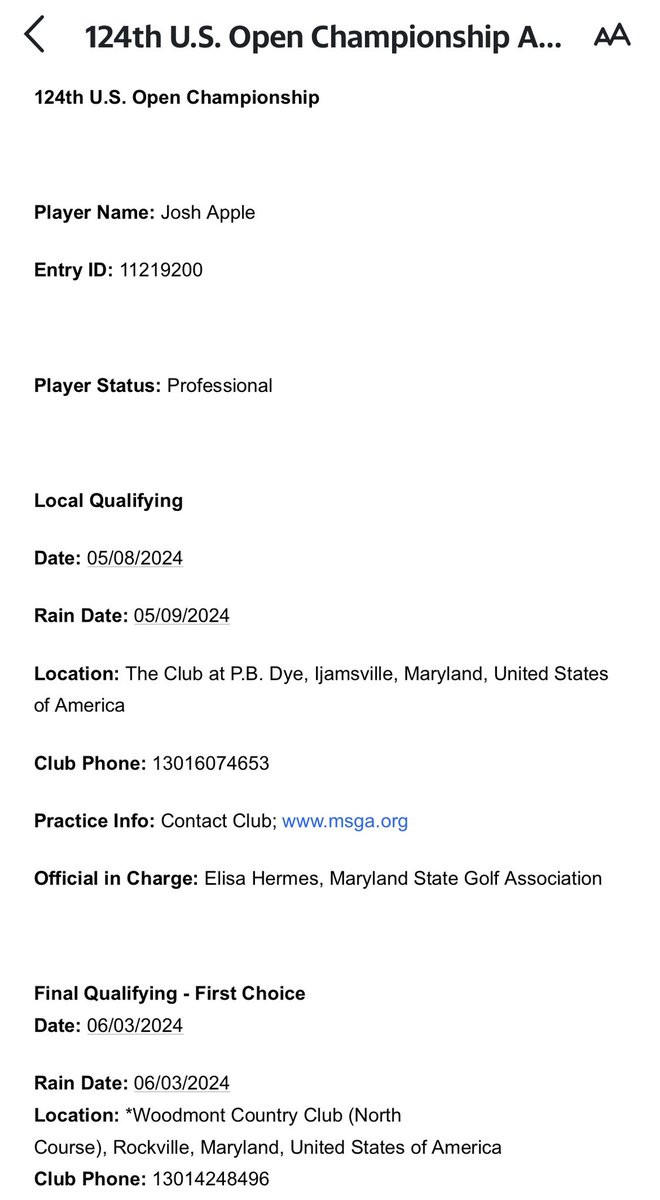 Officially registered for the US Open qualifier